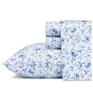 Laura Ashley ~ QUEEN Lorelei ~ Indigo 300 Thread Count - 4 Pc. Set Sheet